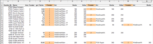 Excel-Tabelle mit Schaufensterdaten